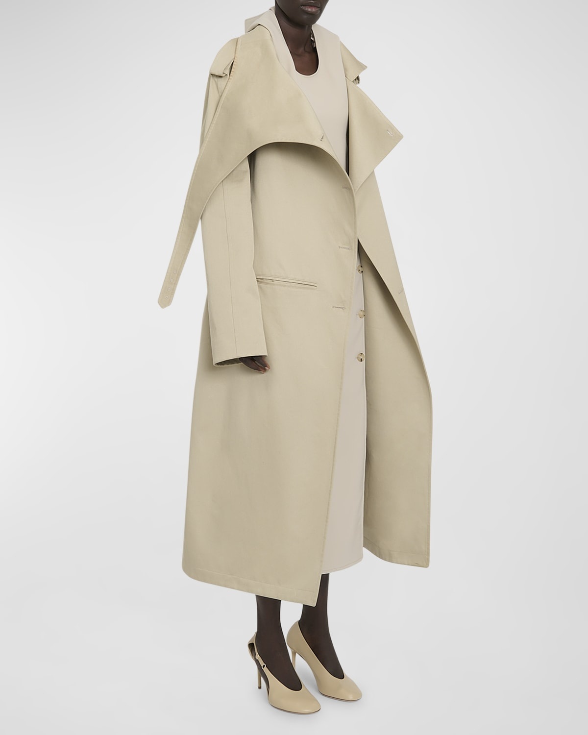 Oblique Cotton Trench Coat - 3