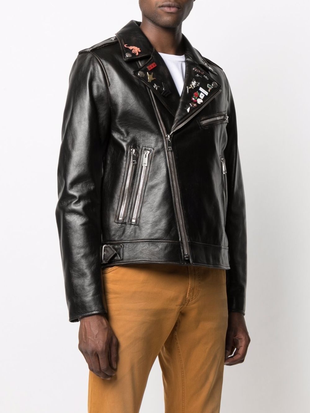 Treated leather biker jacket - 3