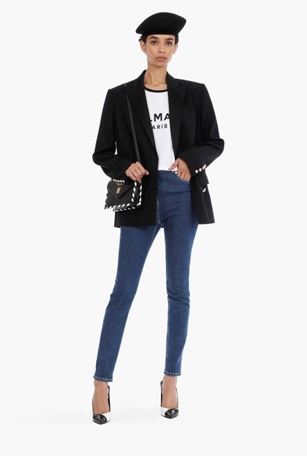 Black wool blazer with gold-tone double-breasted buttoned closure - 2