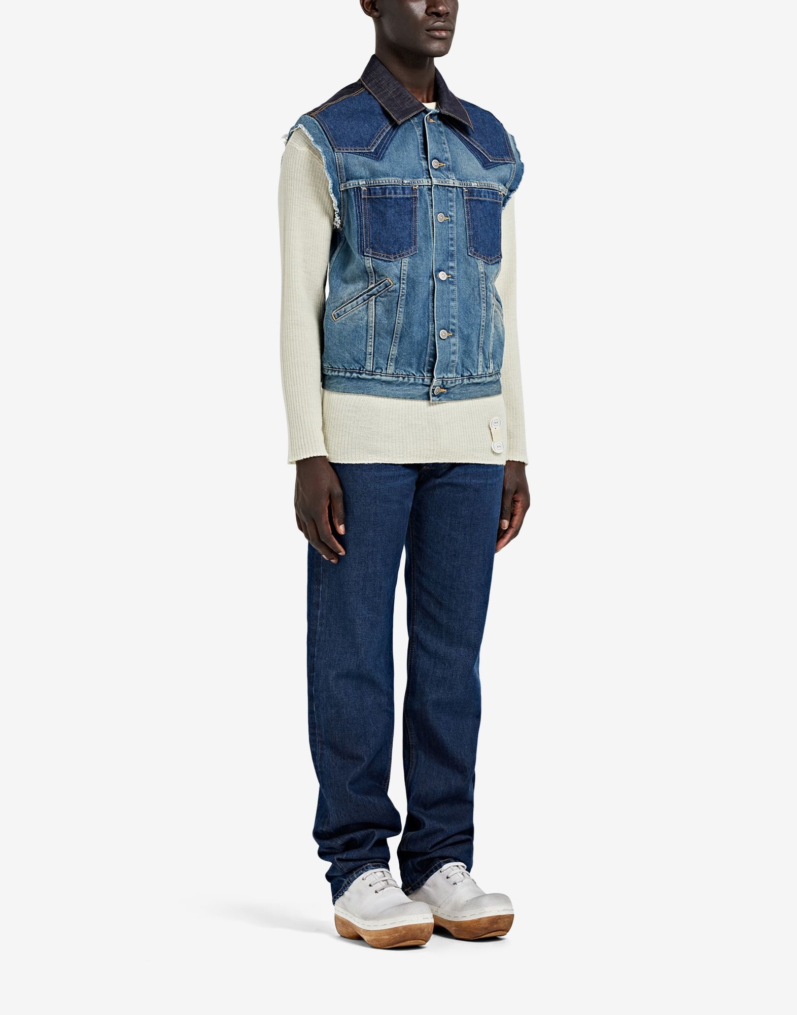 Denim slip technique' sleeveless jacket - 3