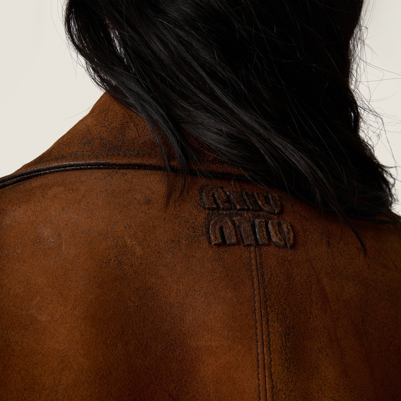 Double-breasted waxed suede caban jacket 6