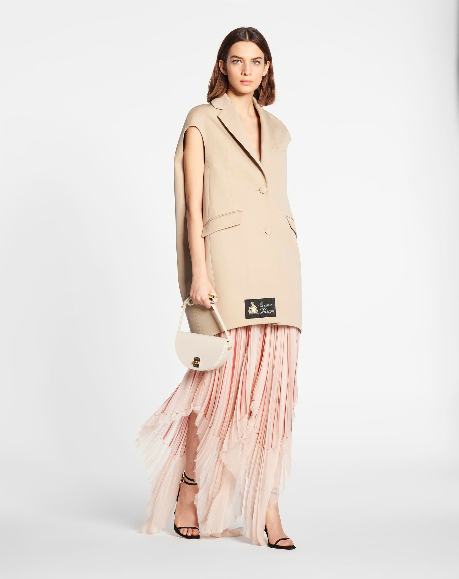 LONG PLEATED DRESS WITH TROMPE L'OEIL PRINT - 5