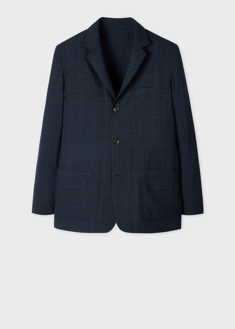 Navy Check Stretch-Wool Patch-Pocket Blazer 1