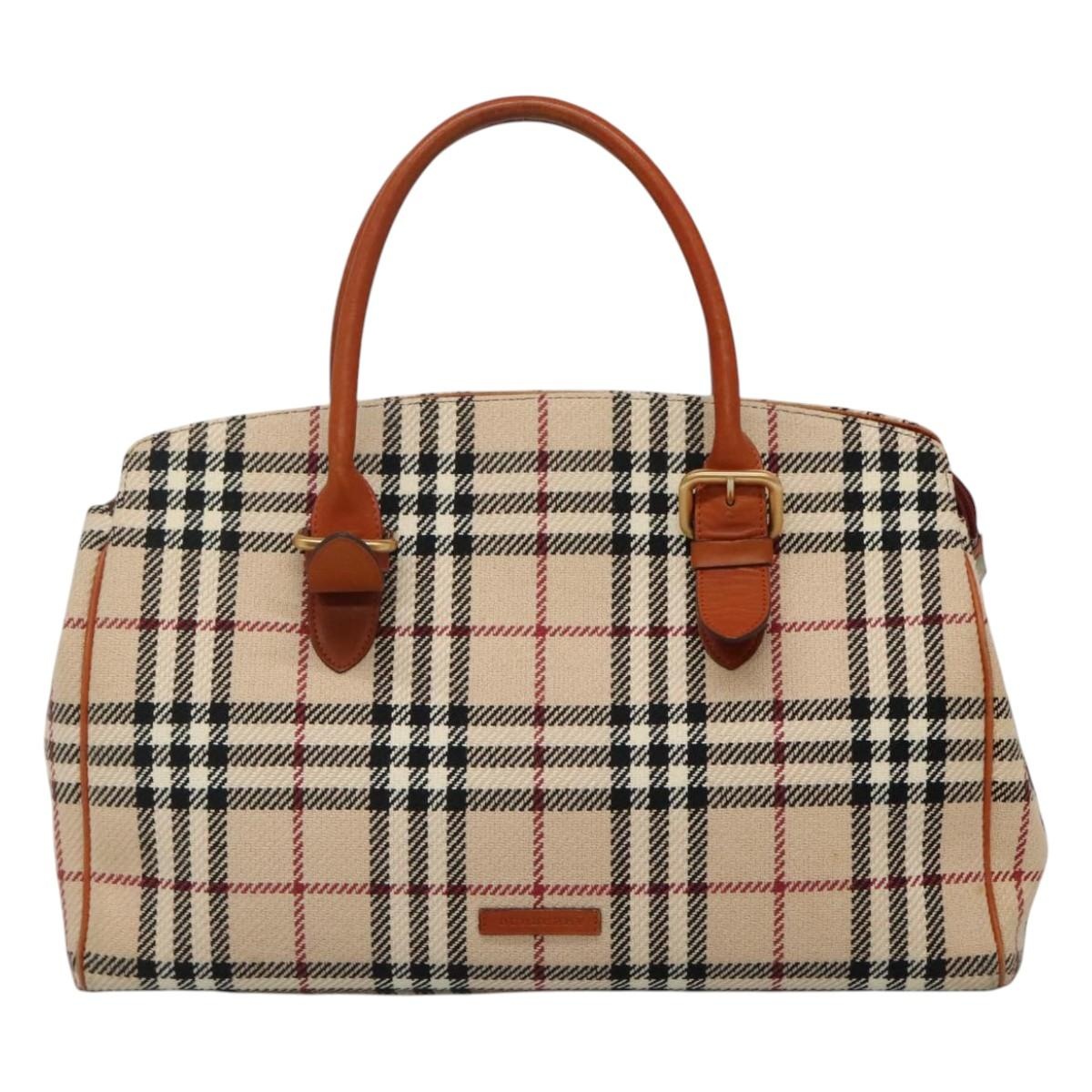 Burberry Nova Check Hand Bag Wool Beige Gold - 13