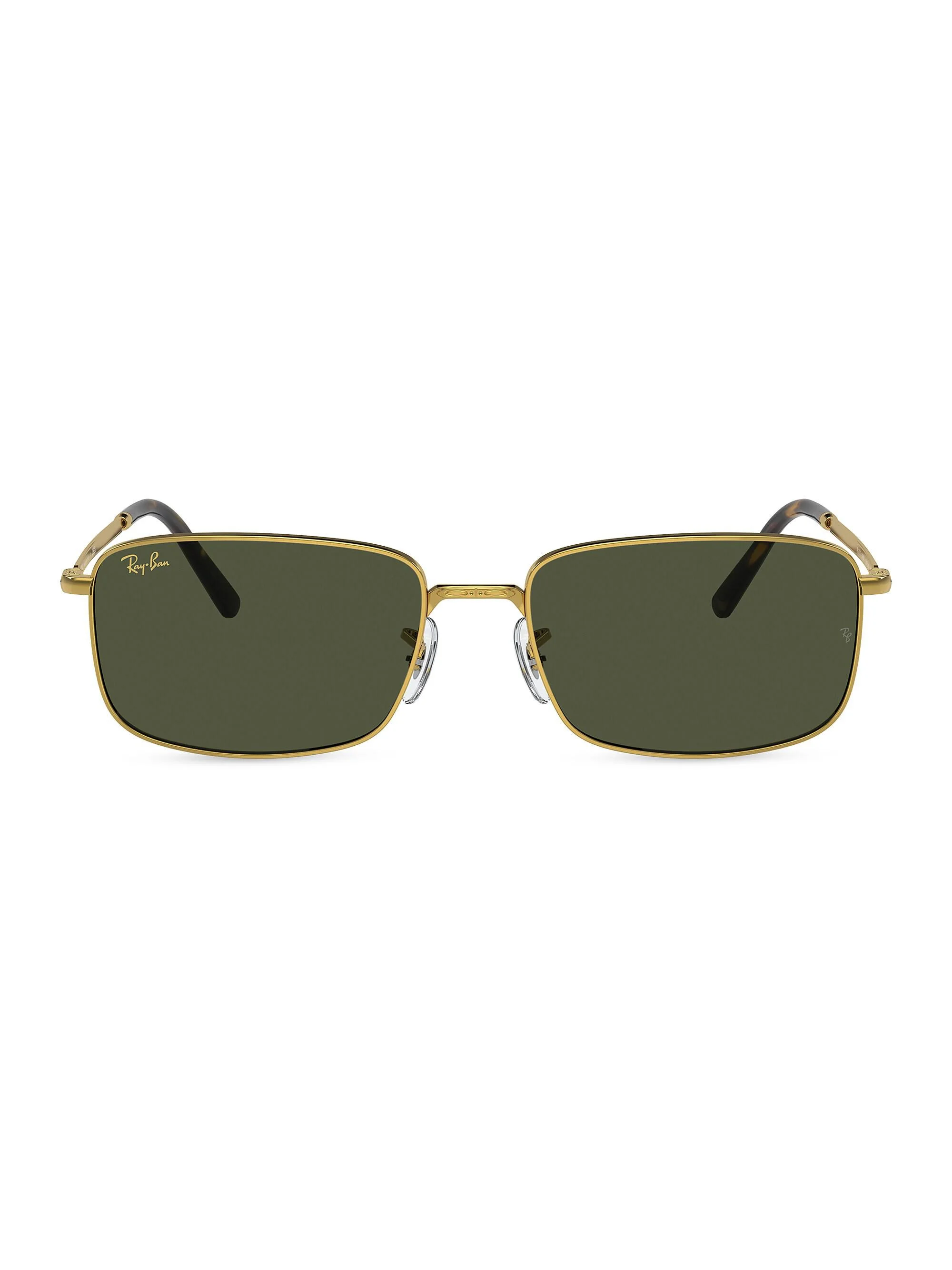Men's RB3717 60MM Metal Rectangular Sunglasses - Yellow Gold Green - 1