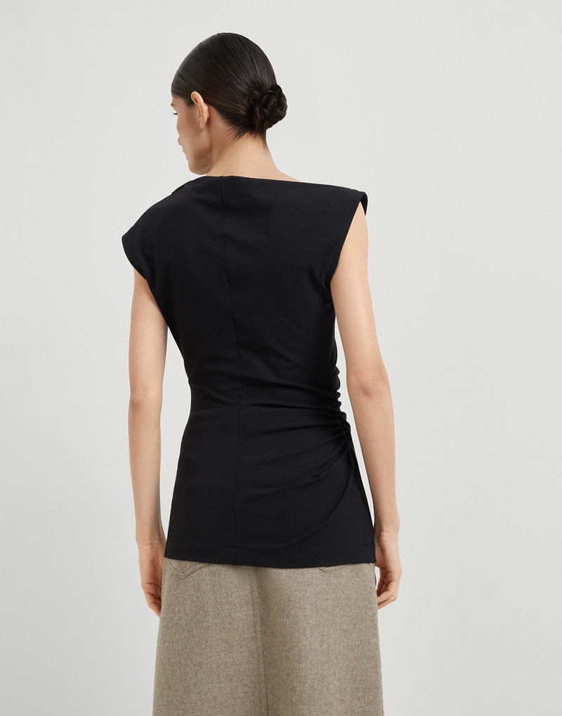 Brunello Cucinelli Techno wool jersey ruched T-shirt with shiny detail outlook