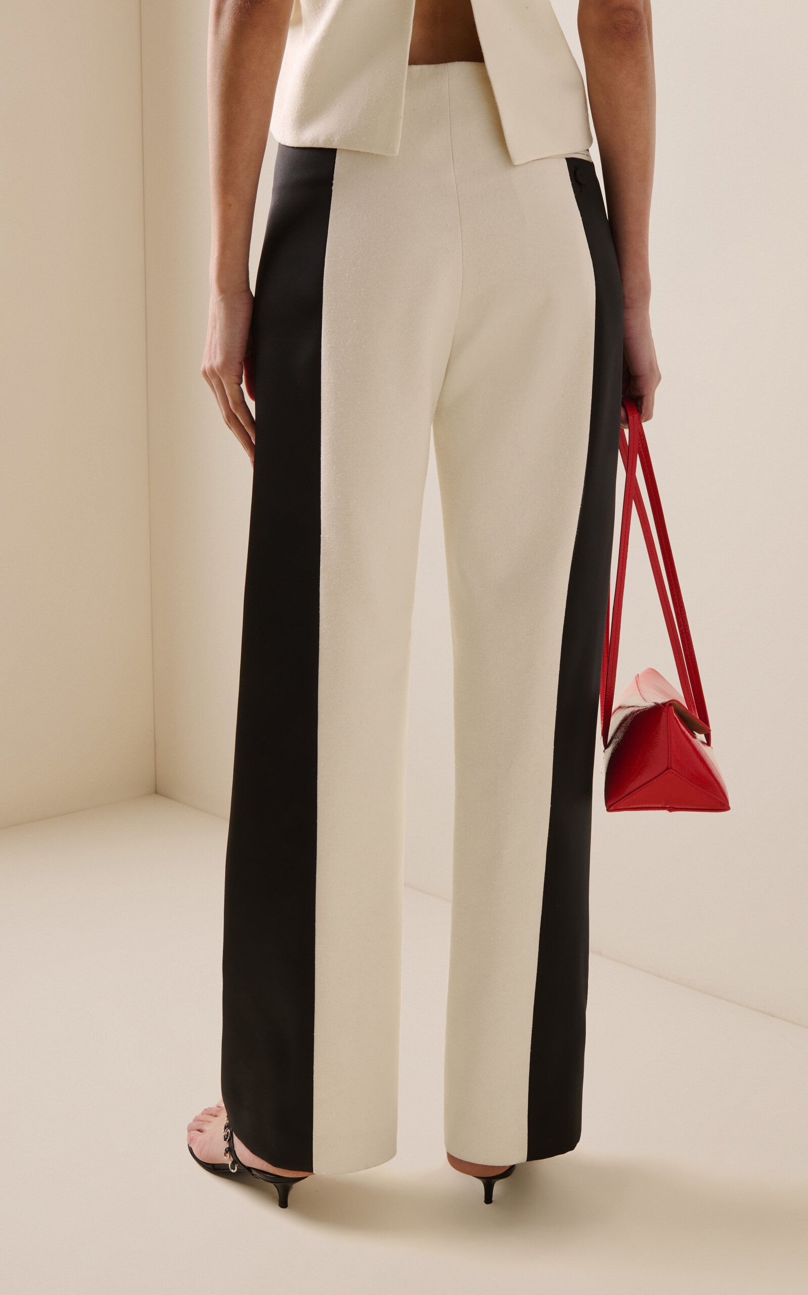 Tuxedo-Contrast Silk Wide-Leg Pants black/white - 4