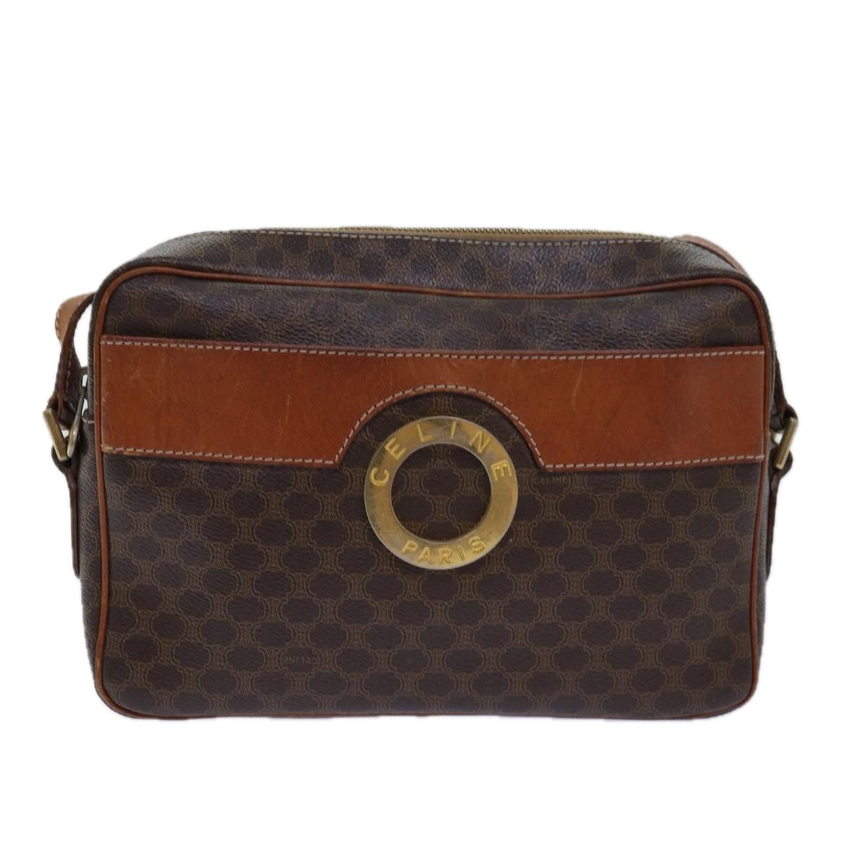 CELINE Macadam Canvas Shoulder Bag Pvc Leather Brown Gold - 2