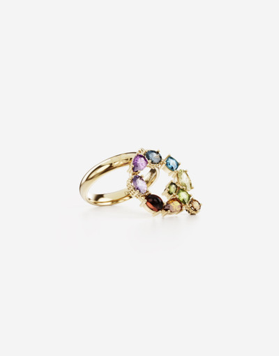 Dolce & Gabbana Rainbow alphabet Q ring in yellow gold with multicolor fine gems outlook