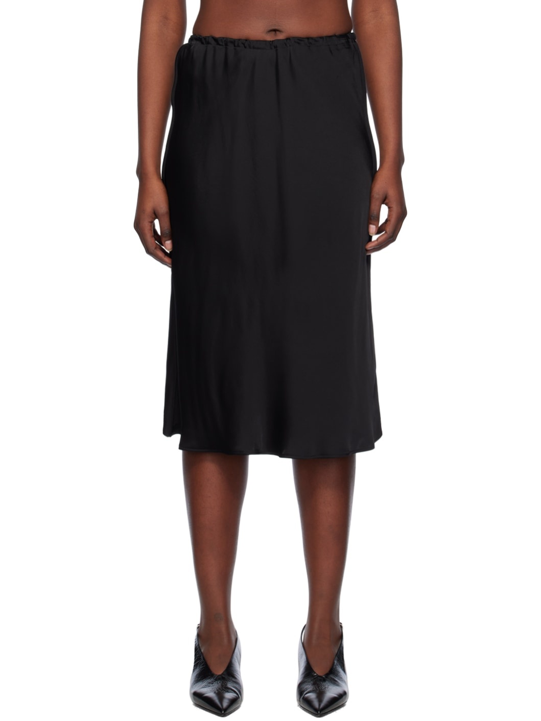 Black Elasticized Midi Skirt - 1