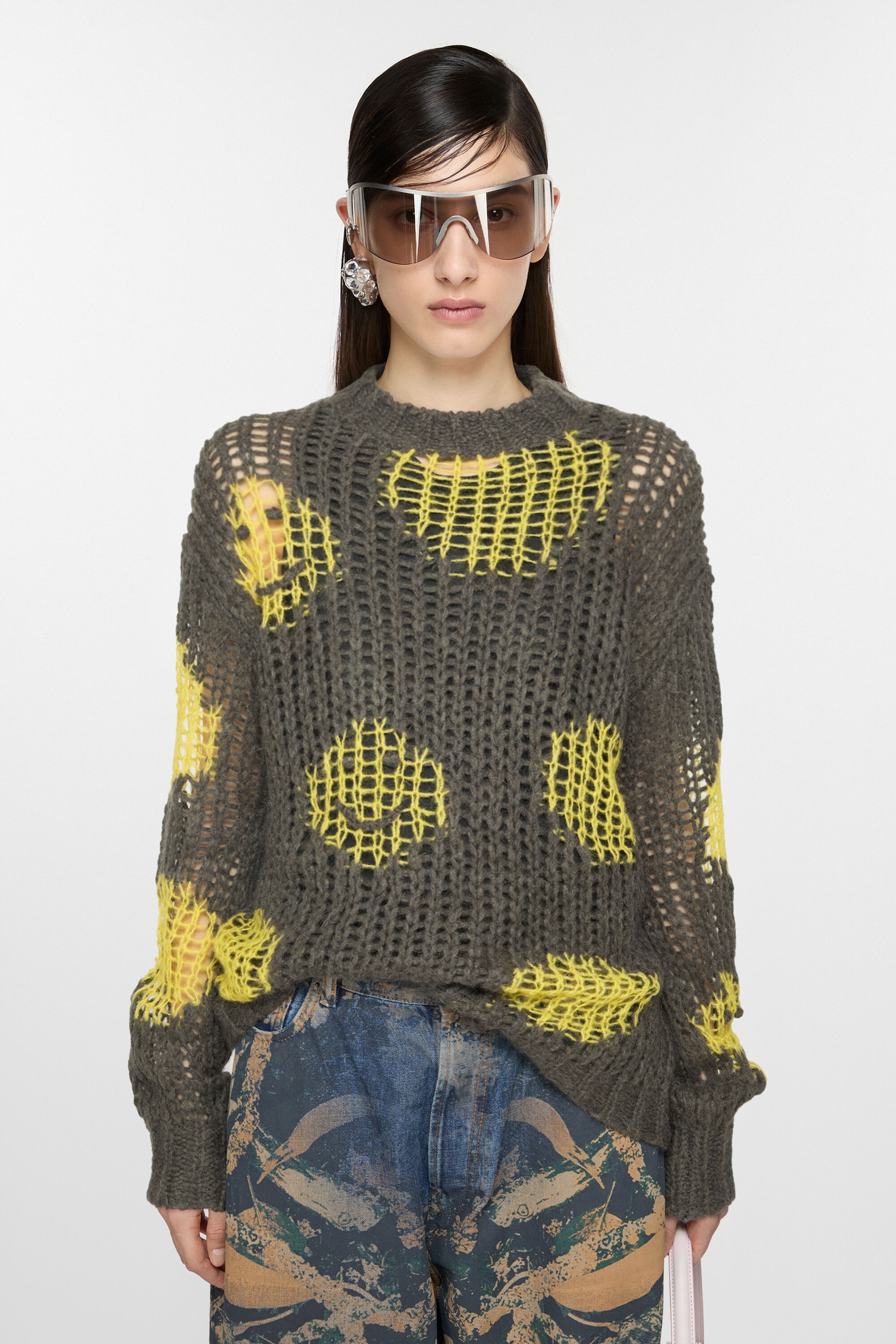 Embroidered mohair jumper - Grey/yellow - 2