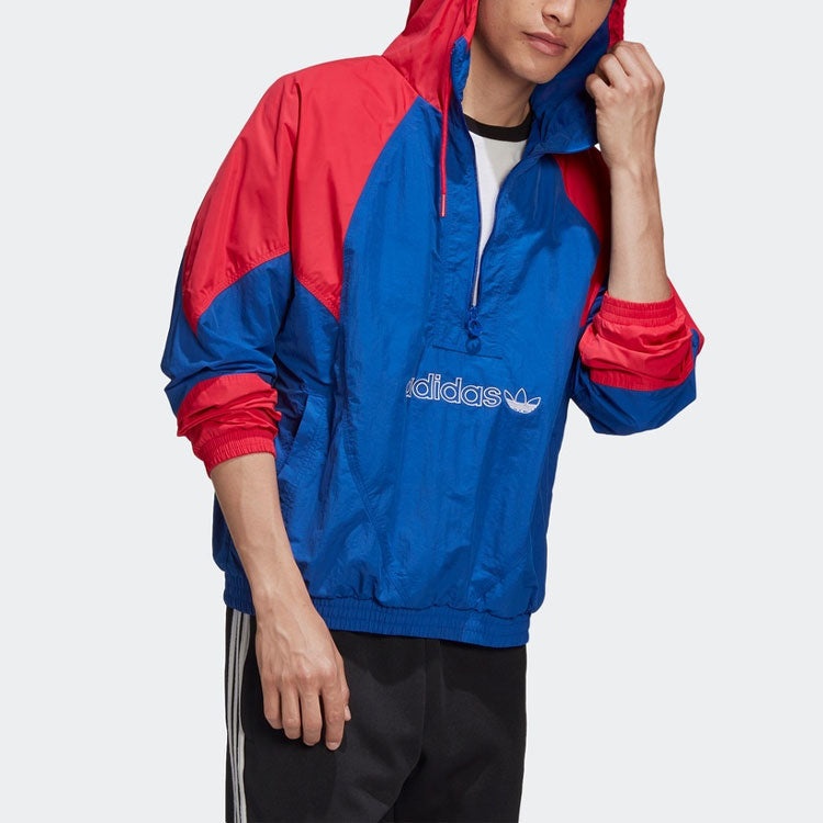 adidas originals Outdoor Windproof Colorblock Sports Splicing Hooded Jacket Blue GE6239 - 3