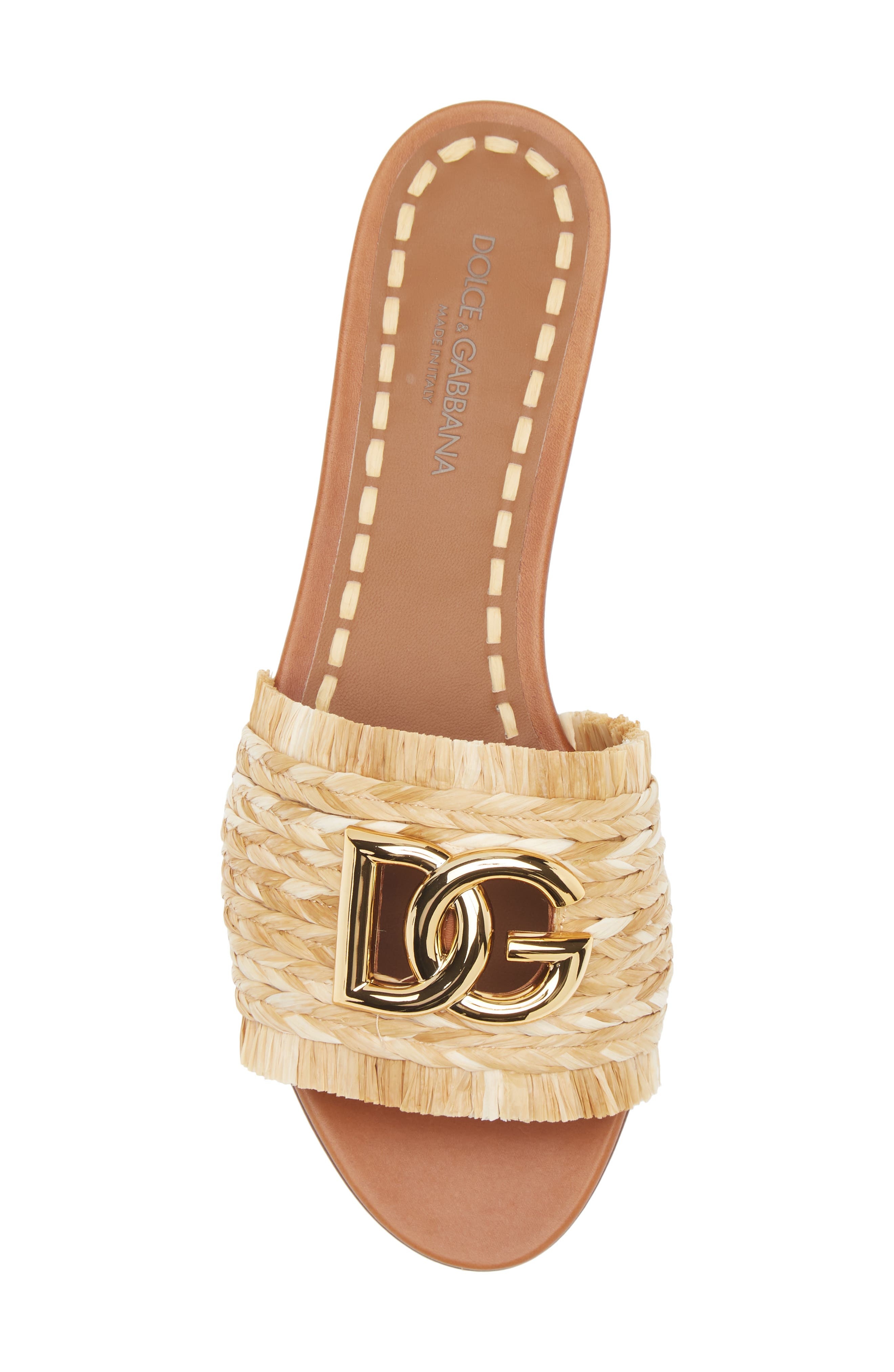 Dolce&Gabbana DG Logo Raffia Slide Sandal in 8B218 Legno/Naturale at Nordstrom - 5