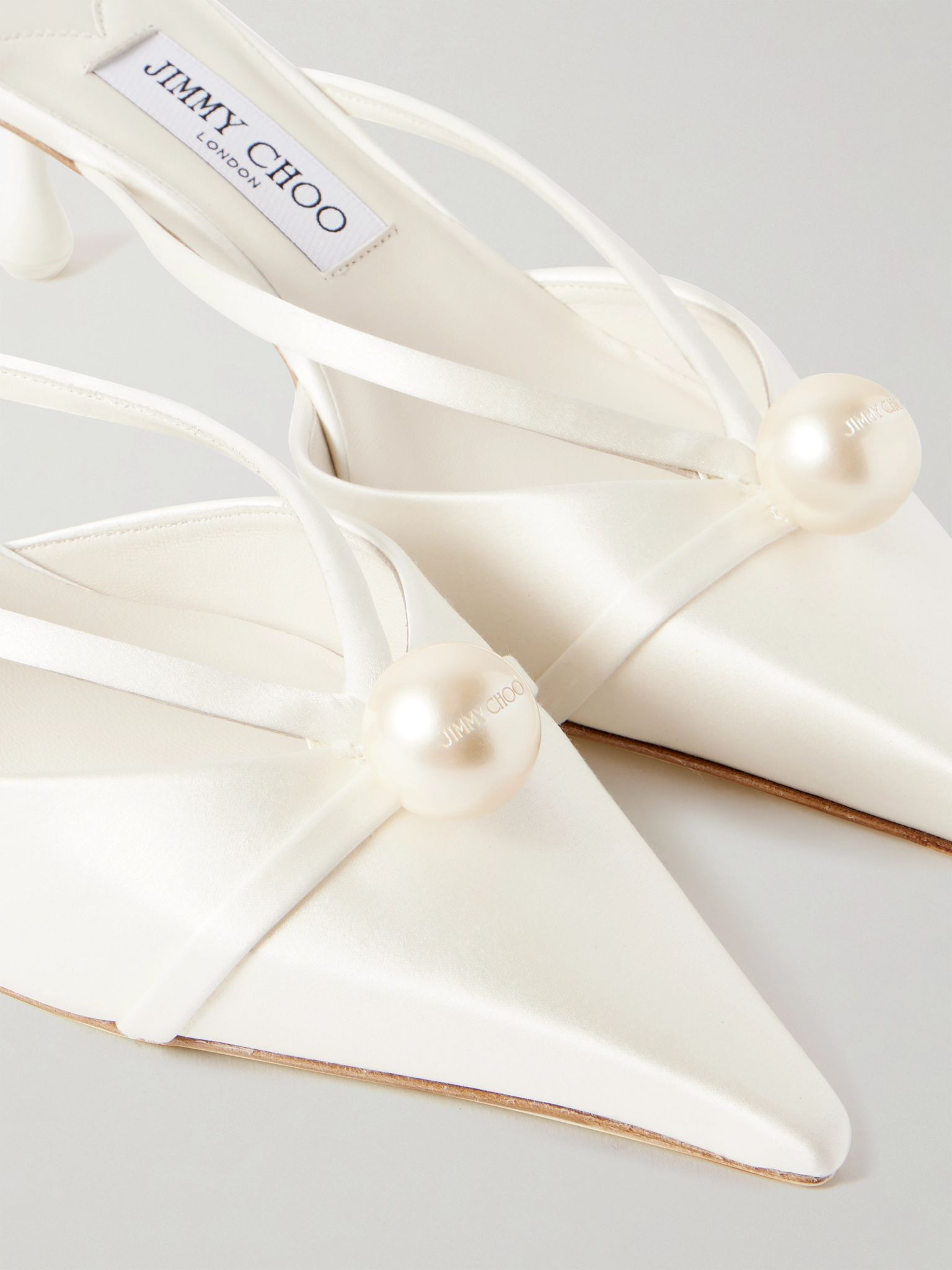Sana 50 faux pearl-embellished satin mules Ivory - 4