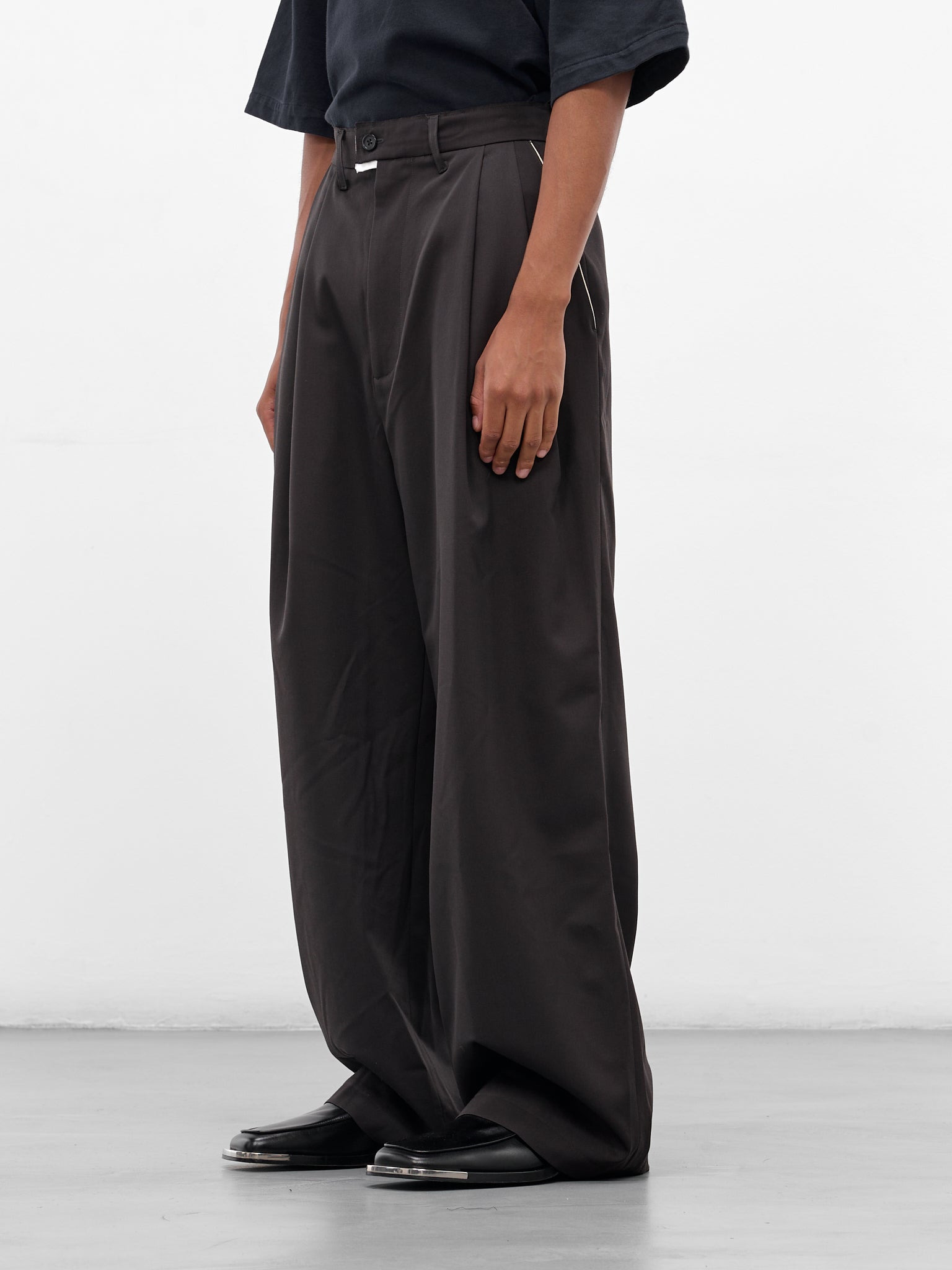 Black Baggy Wool Suit Pants - 2