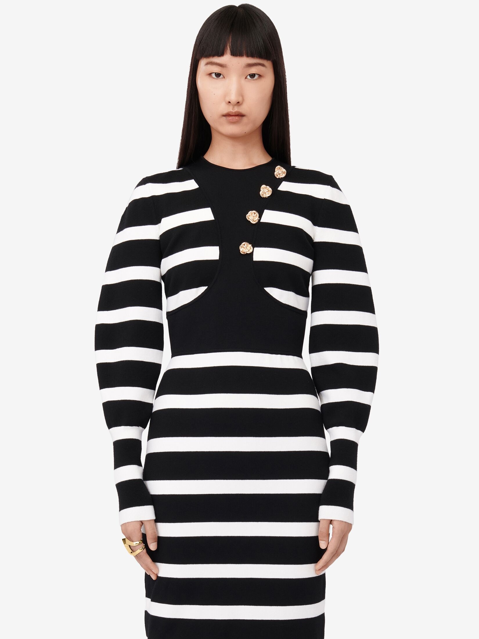 Women's Striped Pencil Dress in Black/ivory - 5