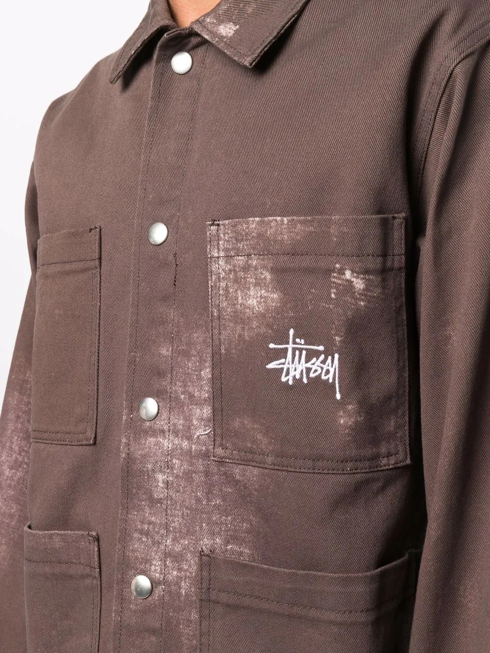 embroidered-logo shirt jacket - 5