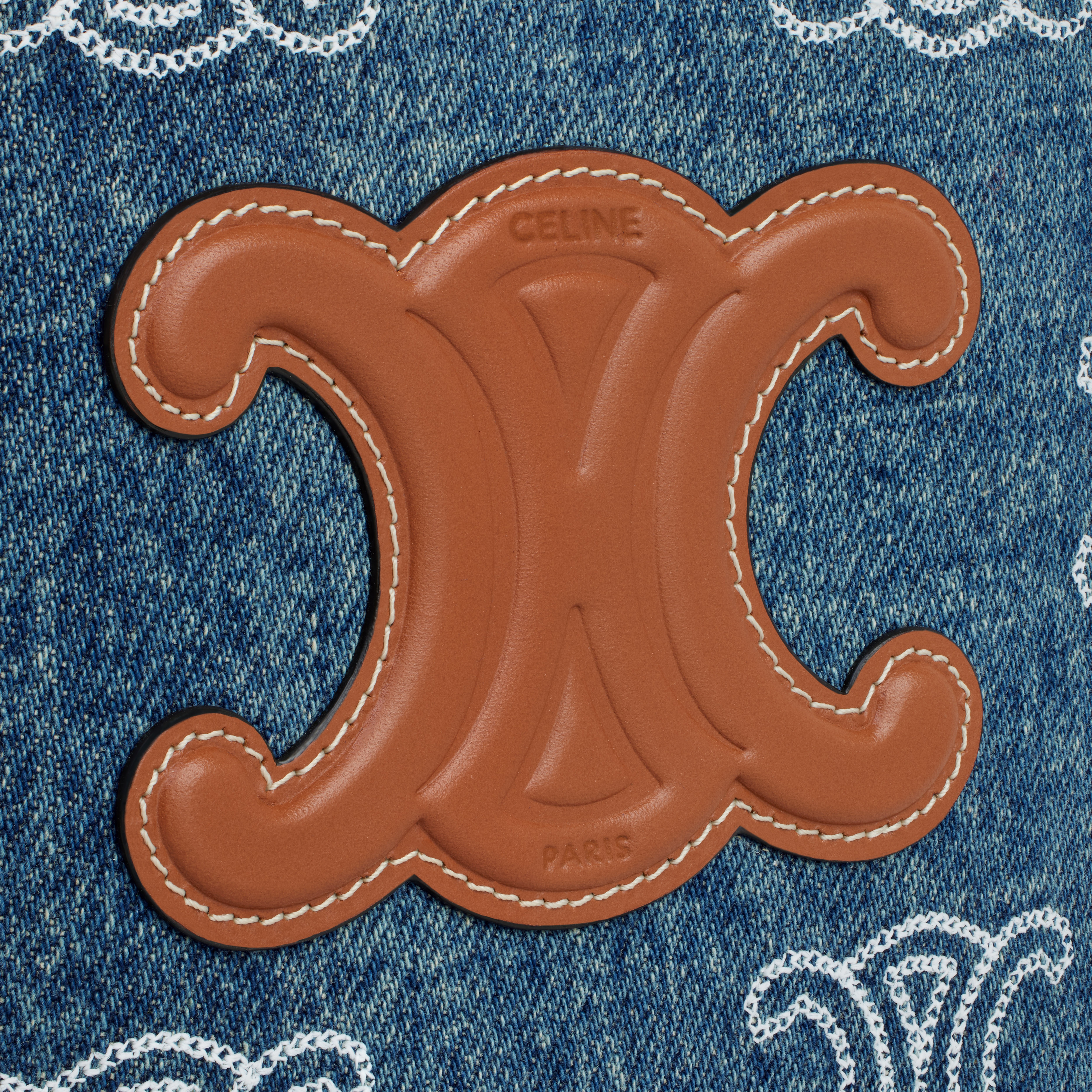 MINI BUCKET CUIR TRIOMPHE in DENIM WITH TRIOMPHE ALL-OVER EMBROIDERY AND CALFSKIN - 4