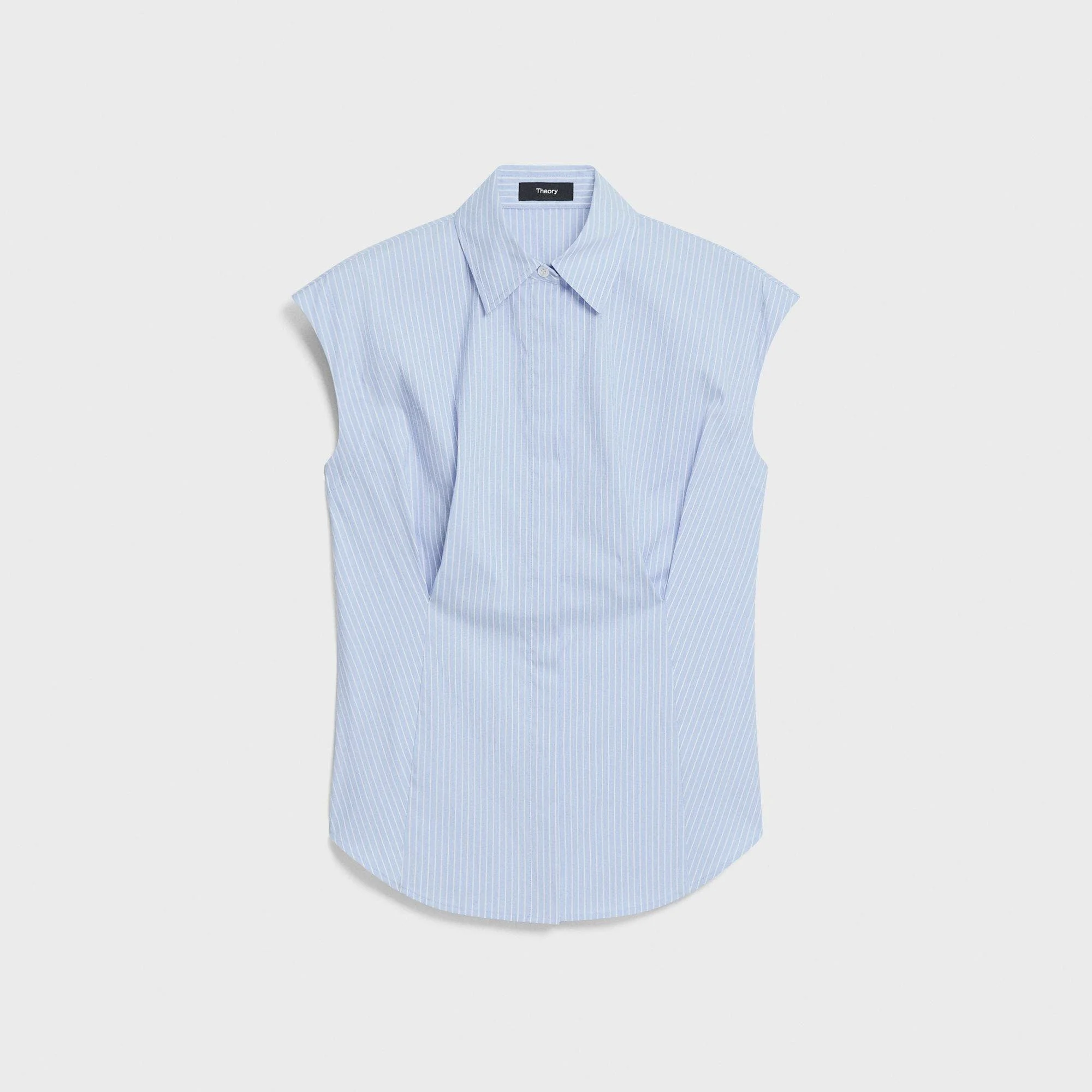 Cinched Cap-Sleeve Shirt in Striped Cotton-Blend - 1