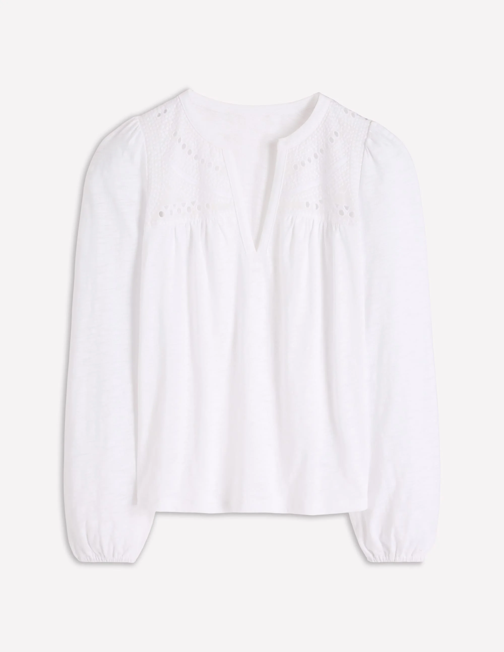 Woven-Mix Notch Neck Top-White - 1