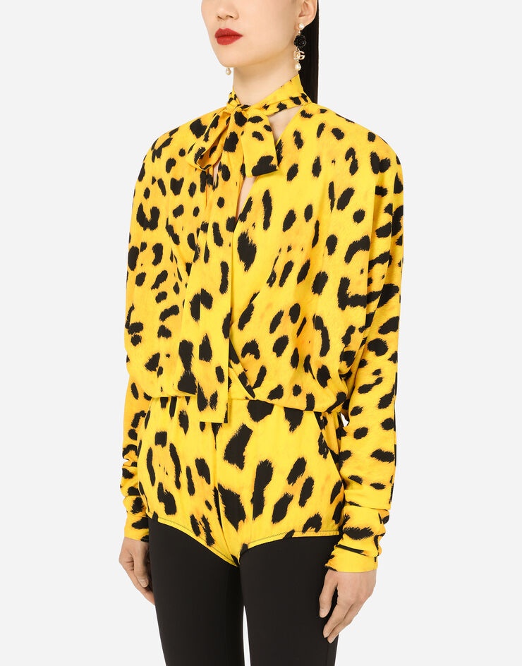 Neon leopard-print charmeuse bodysuit - 5