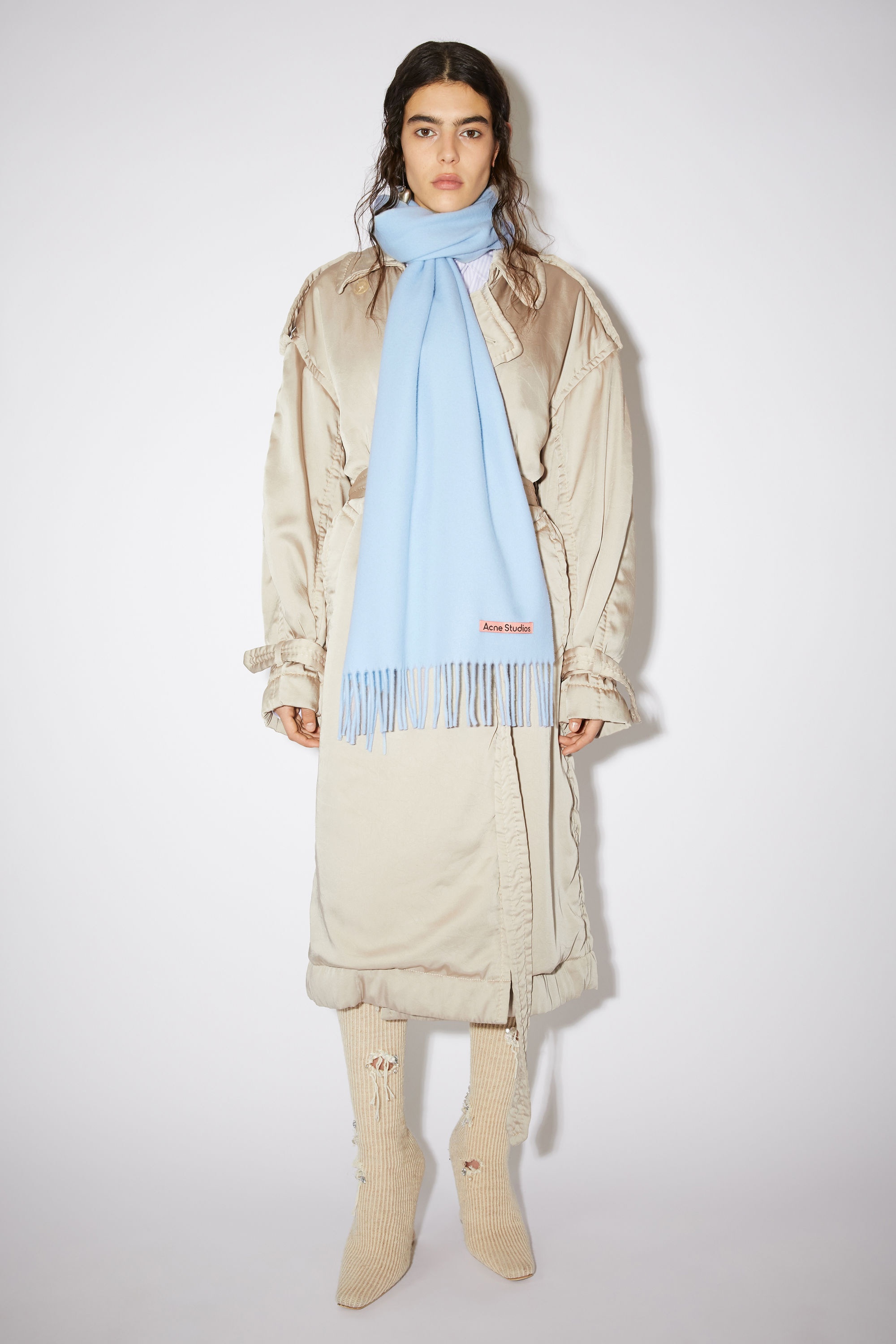 Wool fringe scarf - Light blue - 2