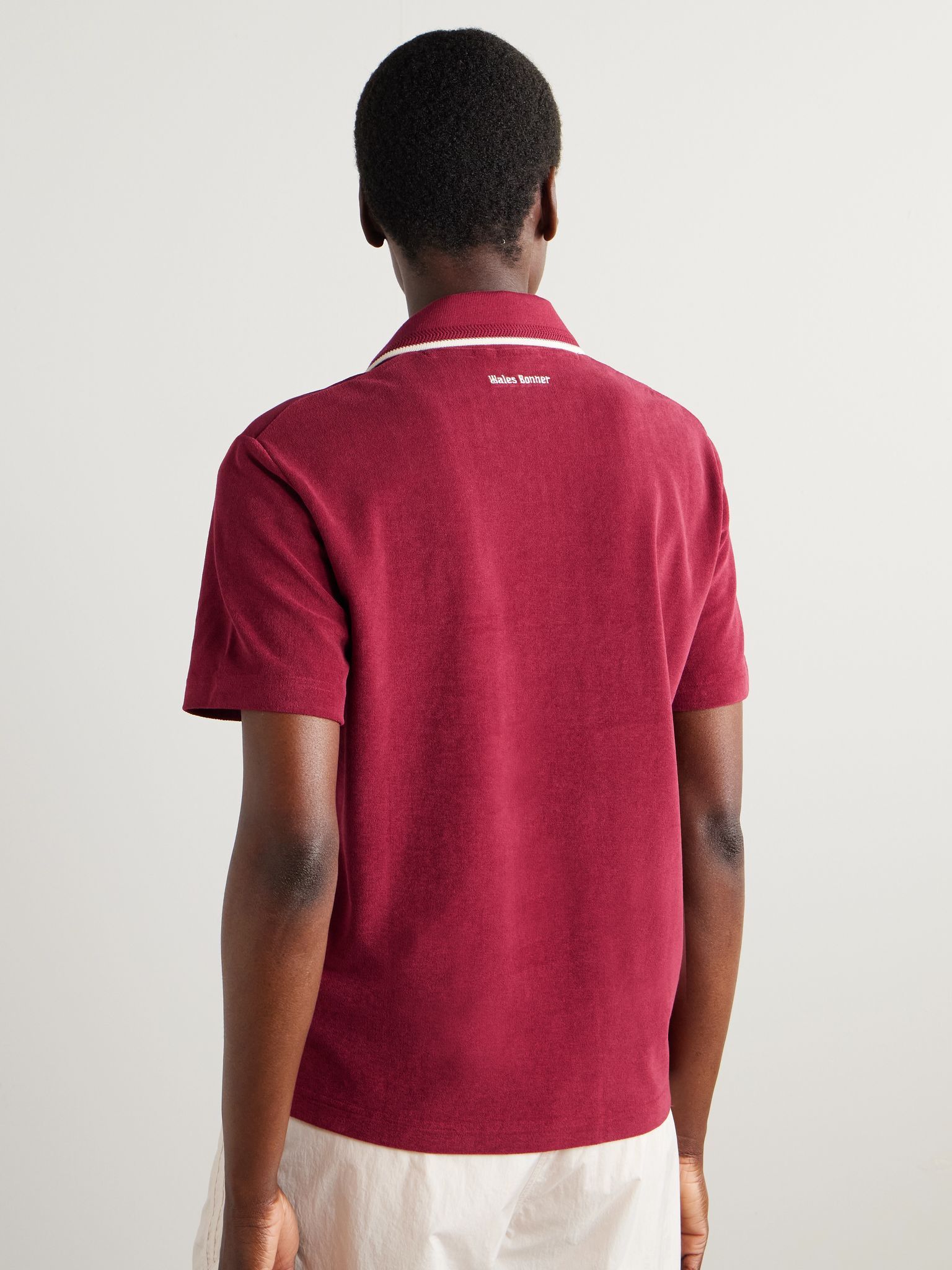 + Wales Bonner embroidered cotton-blend terry polo shirt Red - 3