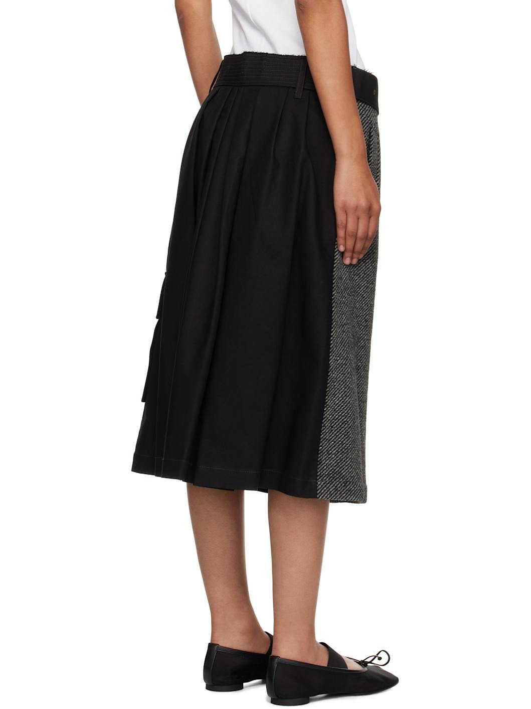 Black Whitney Trench Pleats Midi Skirt - 3