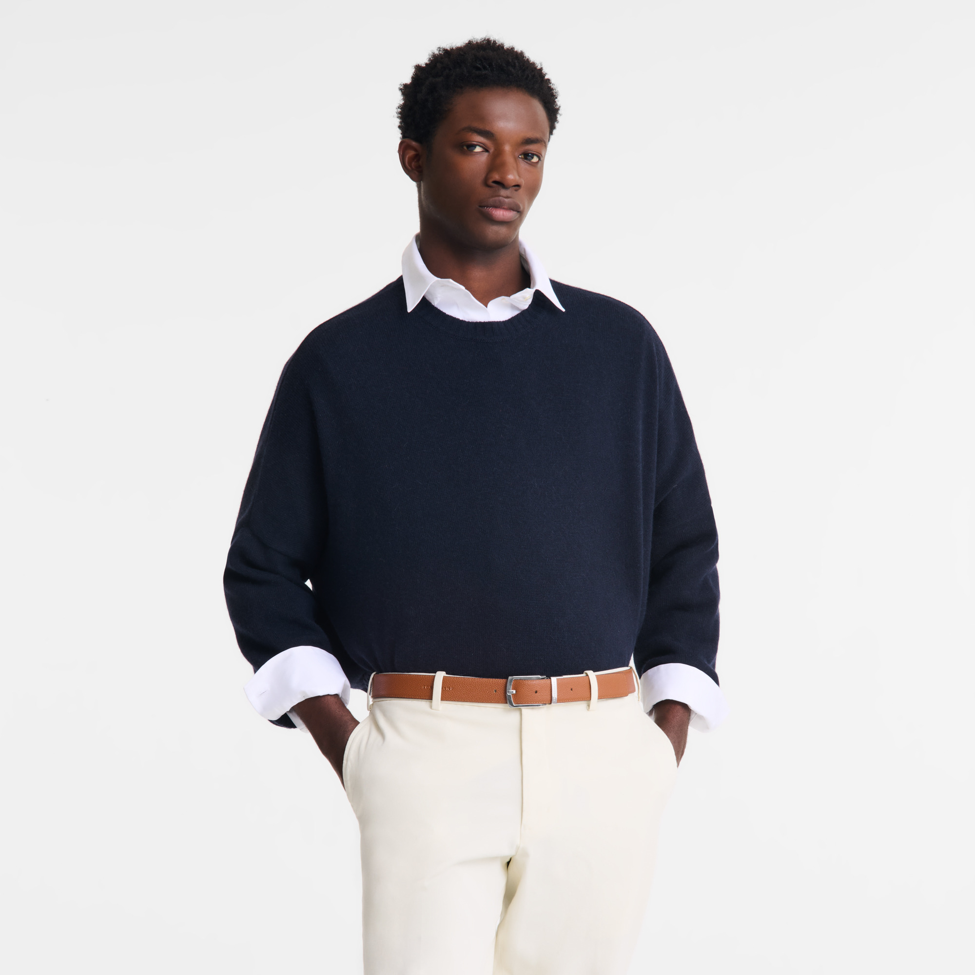 Le Foulonné Men's belt Navy/Caramel - Leather - 3