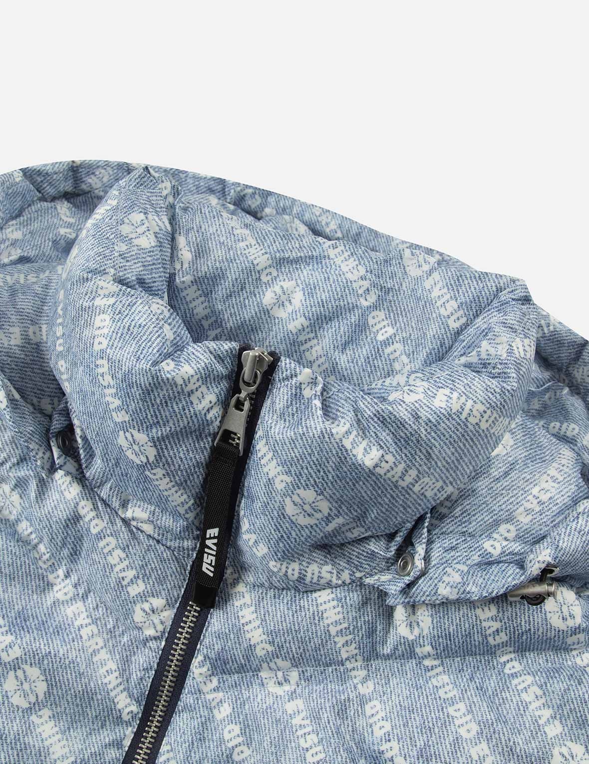 Allover Slogan and Kamon Print Fashion Fit Down Jacket with Detachable Hood - 7