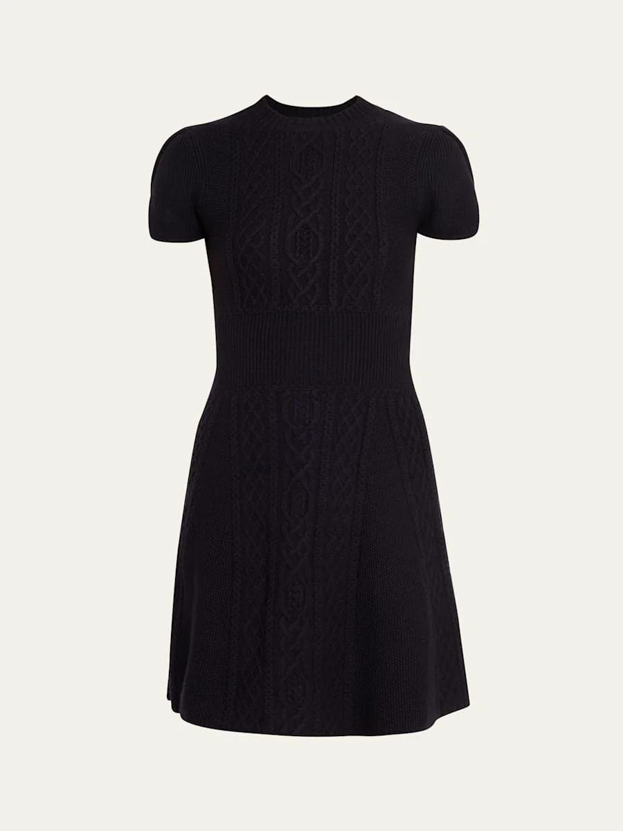 Mock-Neck Cable-Knit Wool Mini Dress - 1