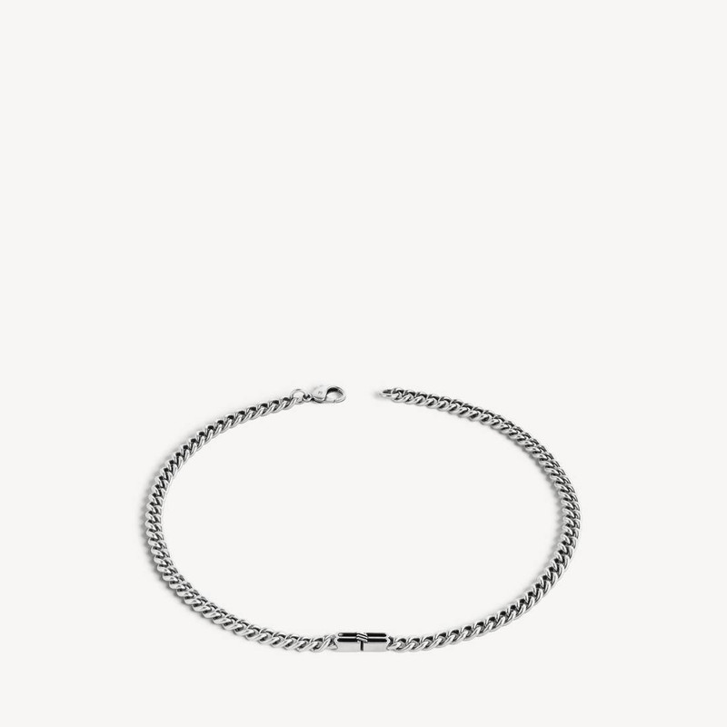 BALENCIAGA Men's Bb Icon Thin Gourmette Necklace in Antique Silver outlook