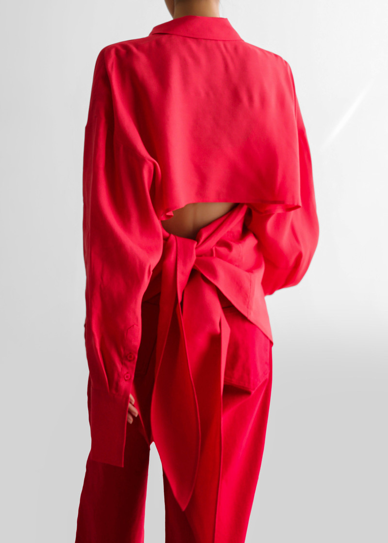 Velia Cut-Out Back Shirt - Red 7