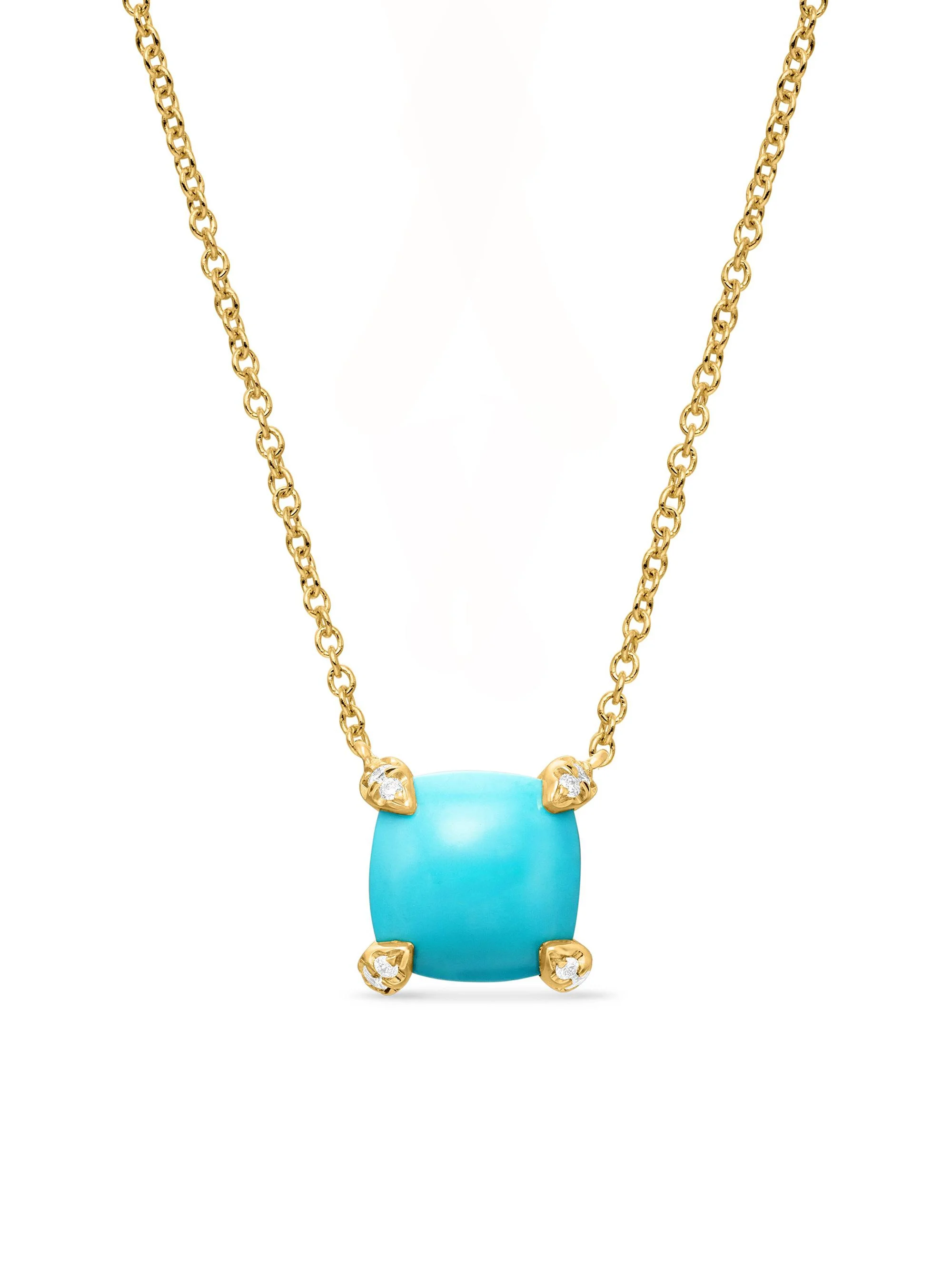 Women's Petite Chatelaine Pendant Necklace in 18K Yellow Gold with Pavé Diamonds - Turquoise - 1