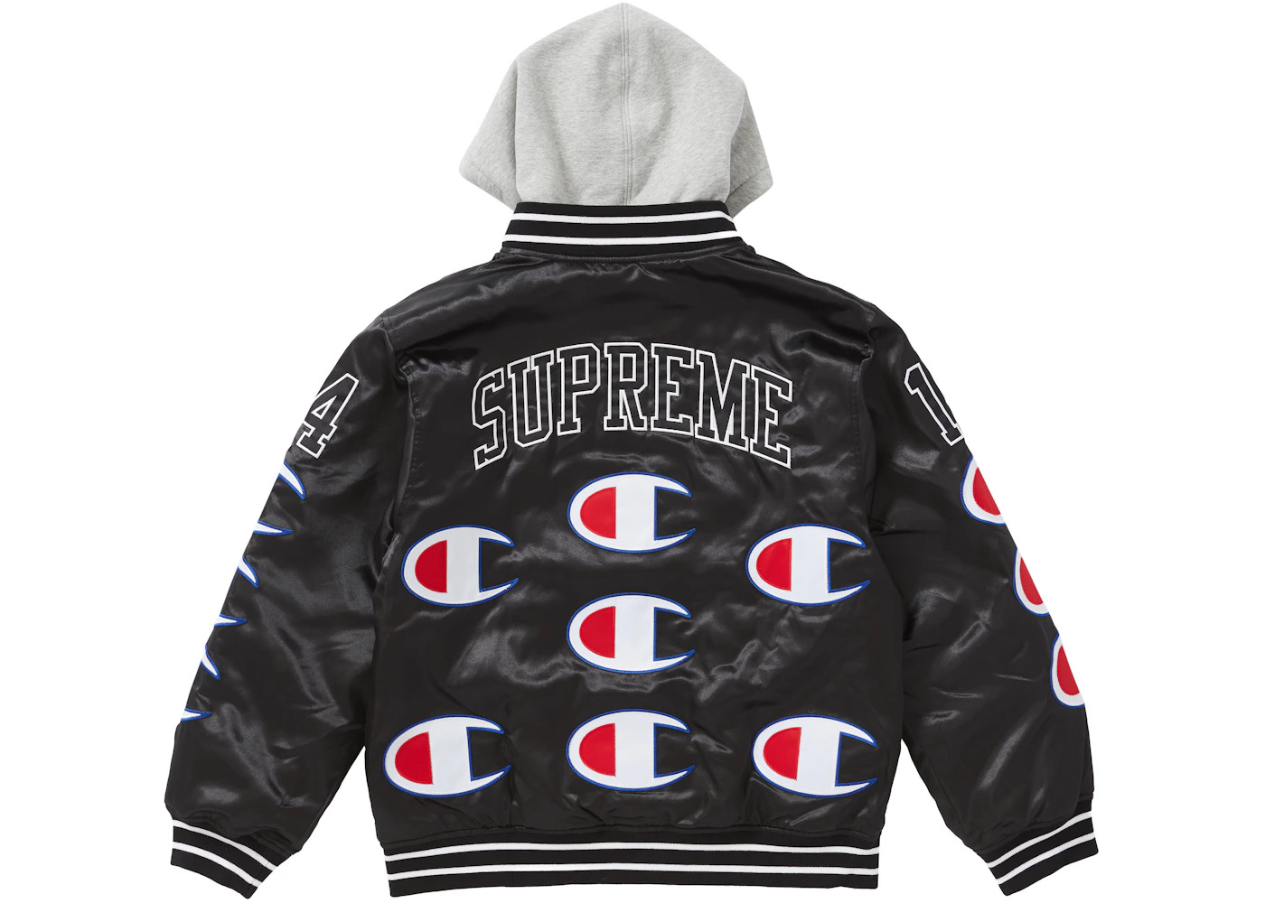 Supreme Champion Hooded Satin Varsity Jacket Black - 2