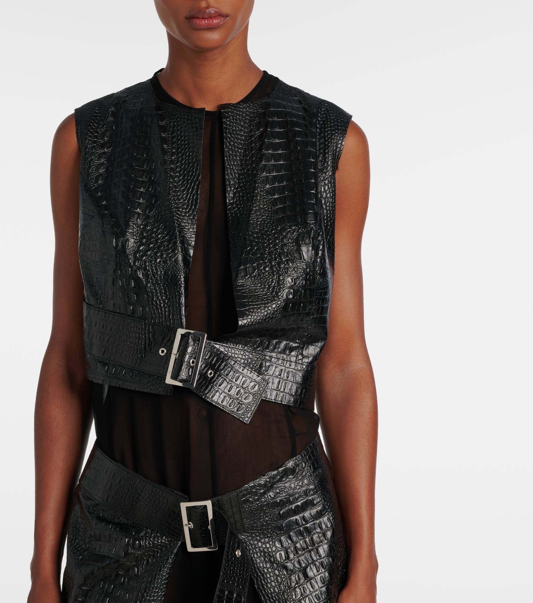 Snake-effect faux leather midi dress - 4