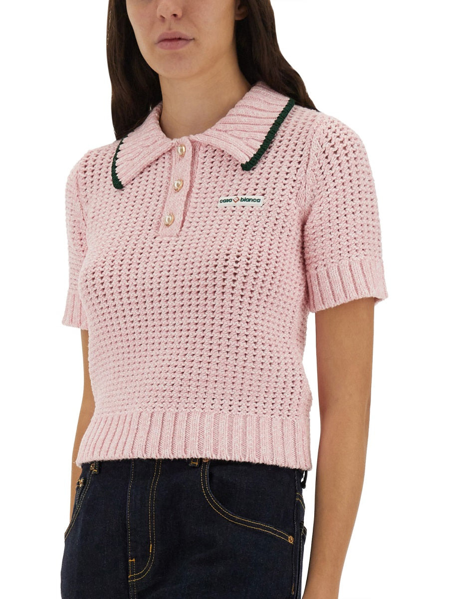 Casablanca Women Cotton Mouliné Polo Shirt - 4