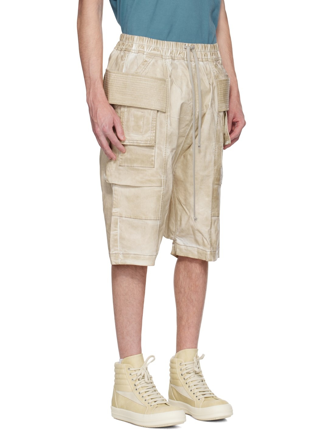 Beige Hollywood Creatch Cargo Pods Denim Shorts - 2