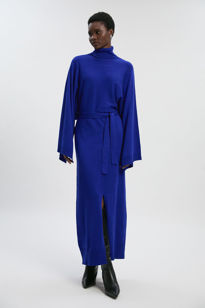 KAREN MILLEN Viscose Blend Funnel Neck Belted Knitted Midi Dress outlook