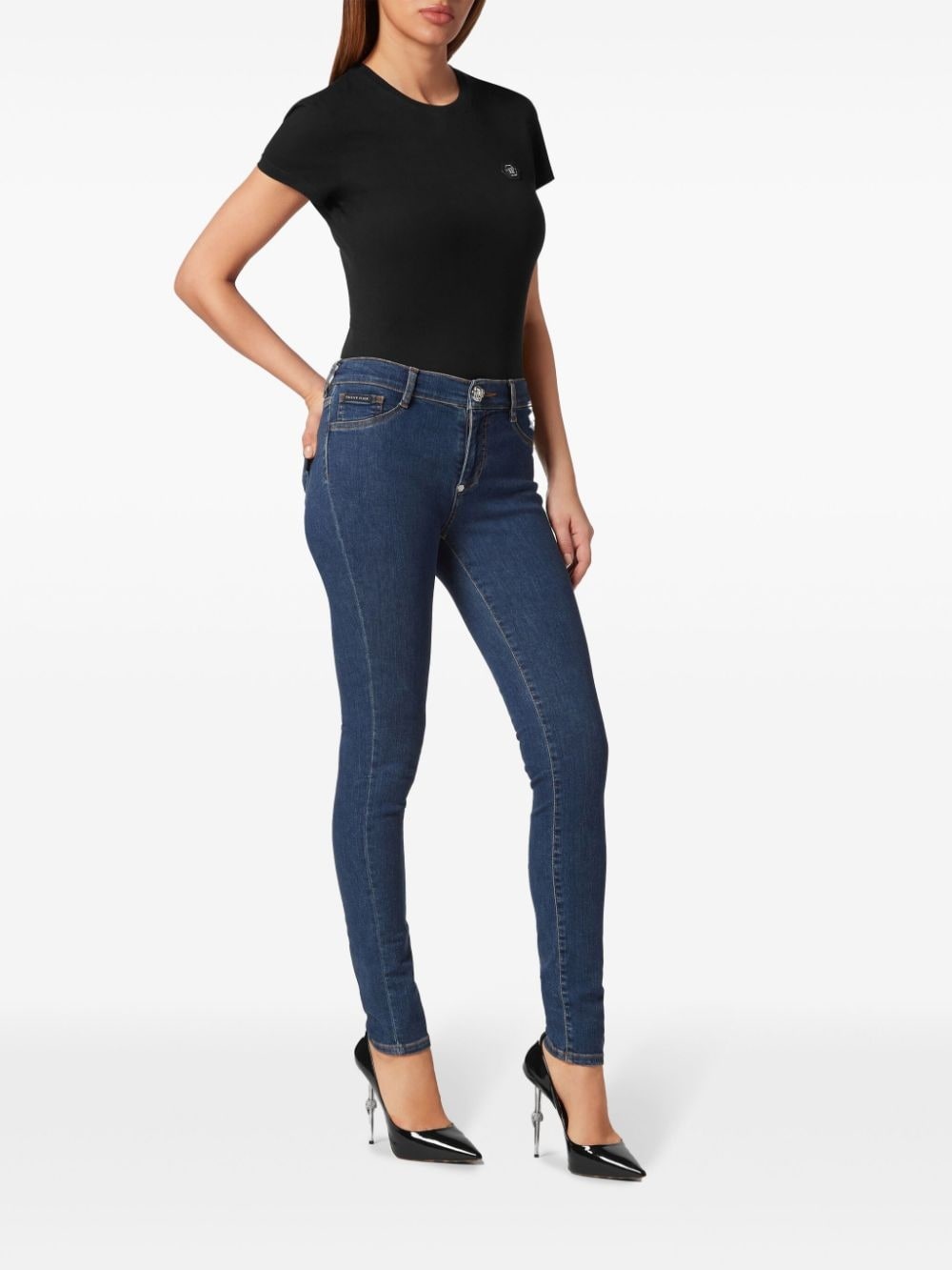 logo-appliquÃ© mid-rise skinny jeans - 2