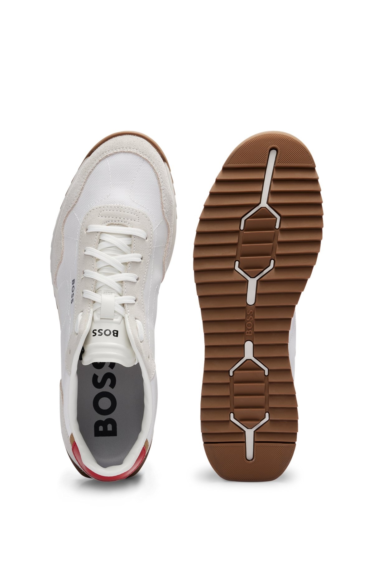 TEXTURED-FABRIC LACE-UP TRAINERS WITH SUEDE TRIMS - 4