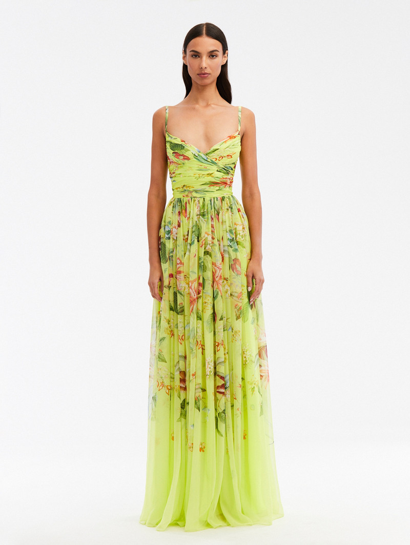 DEGRADÉ FLORA & FAUNA DRAPED CHIFFON GOWN 1
