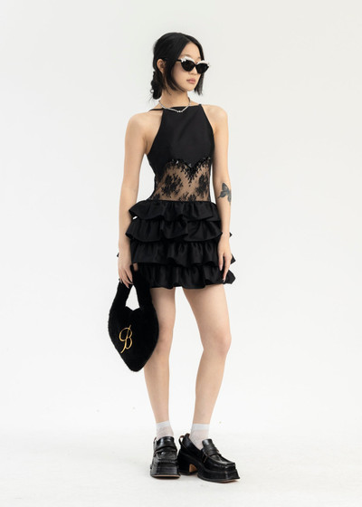 SHUSHU/TONG Black Patchwork Multi-Layer Short Dress outlook