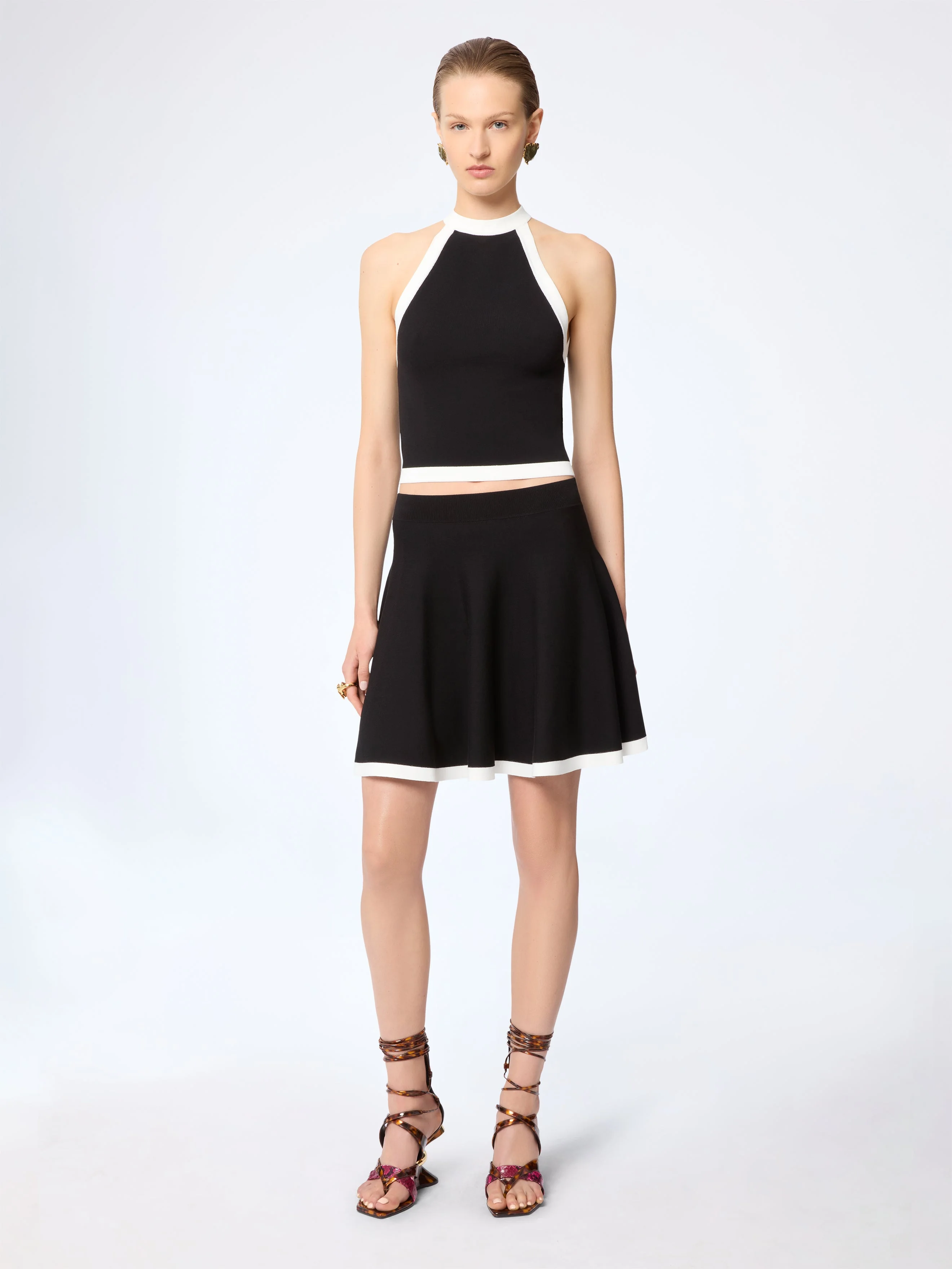 Black Mini Knit Skater Skirt - 1