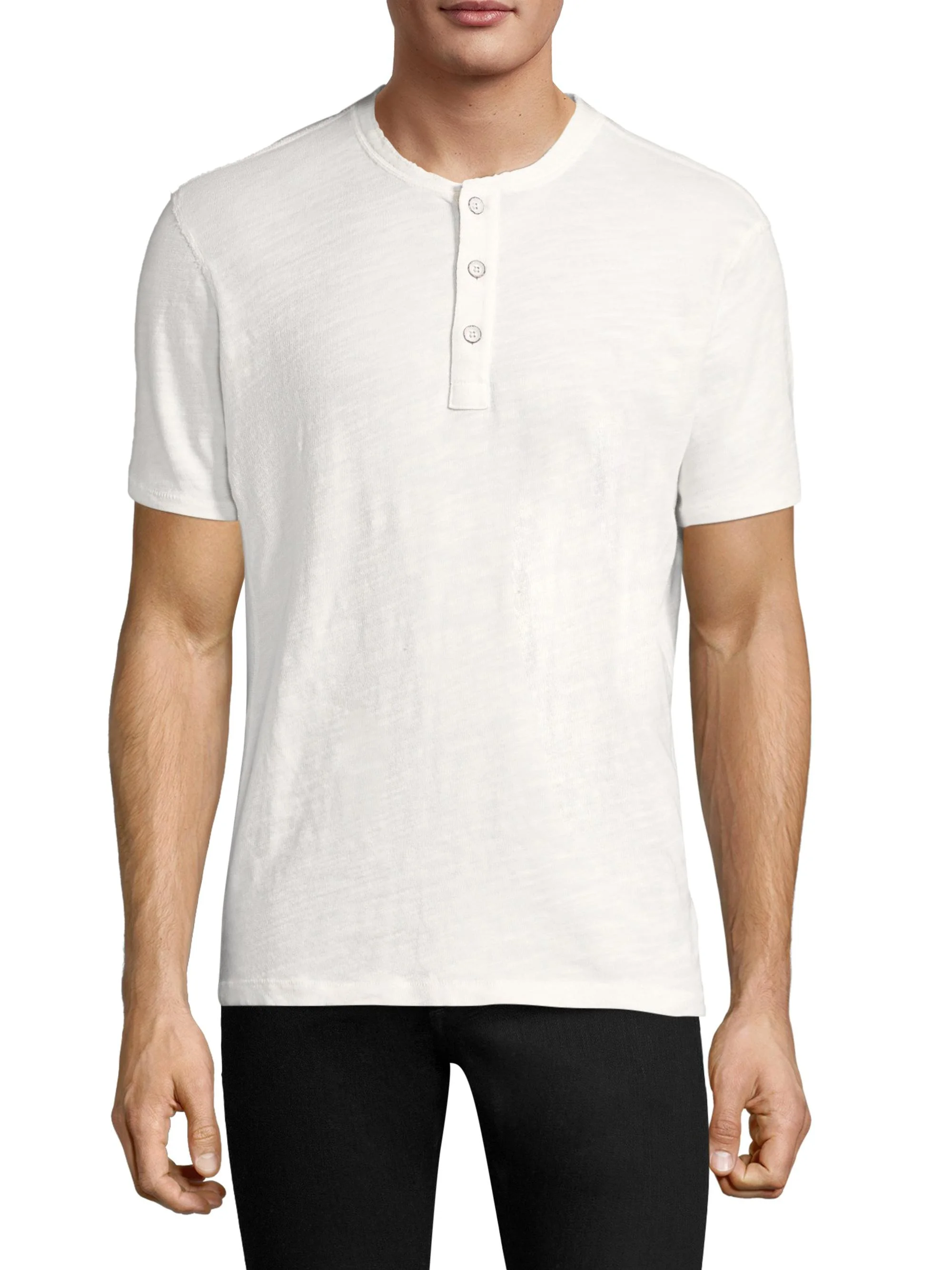 Men's Textured Slim-fit Short Sleeve Henley T-Shirt - White - 1