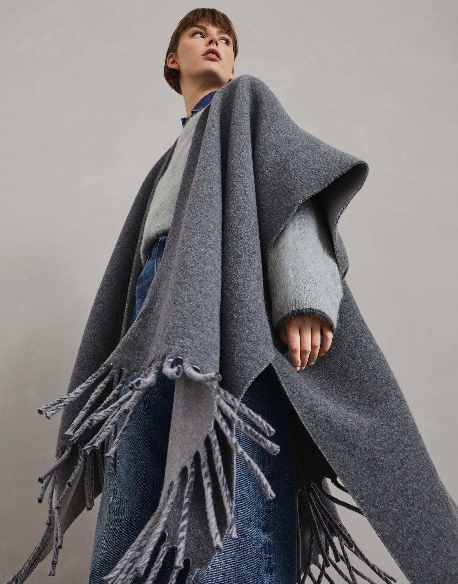 Wool and cashmere double knit poncho - 4