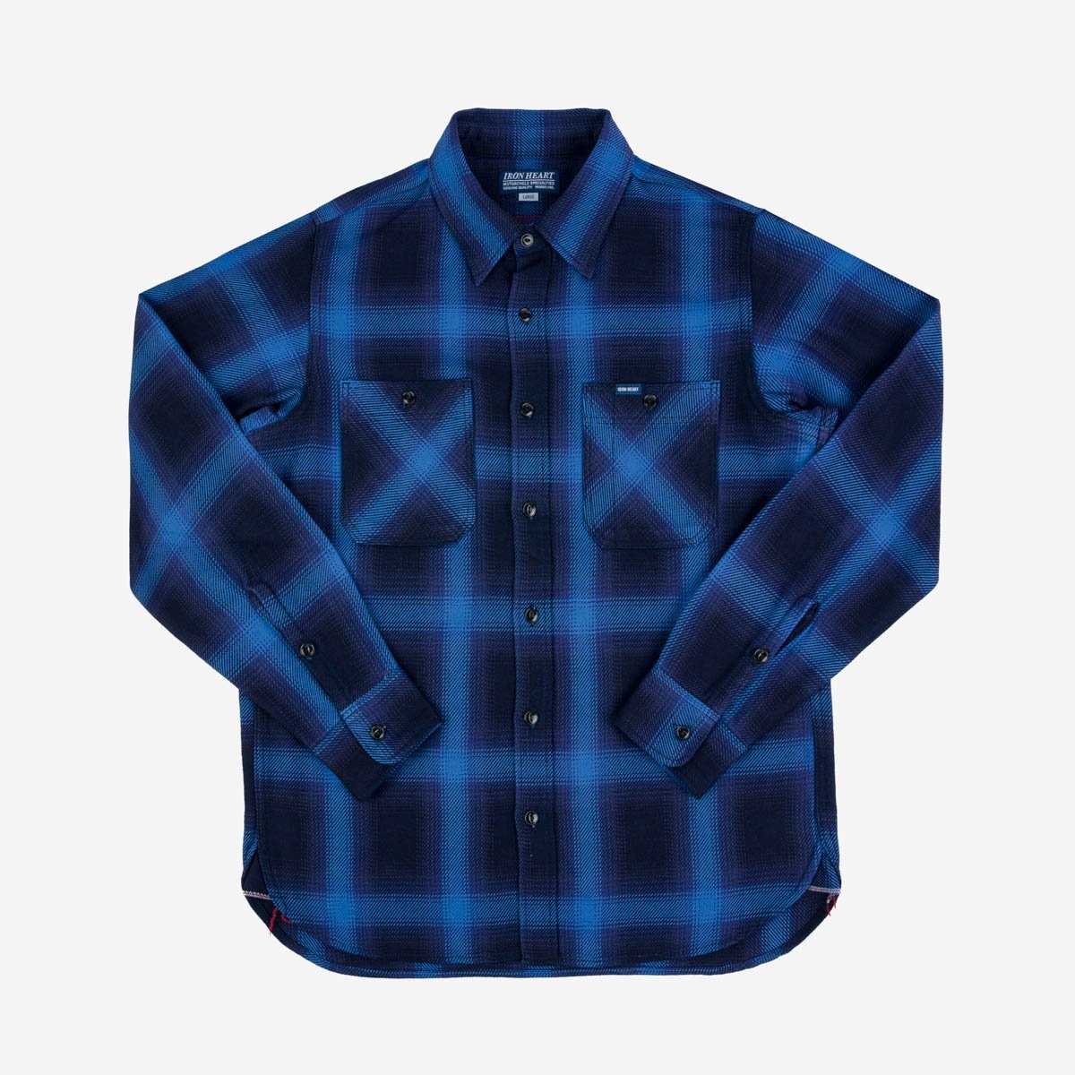 IHSH-349-IND 9oz Selvedge Ombré Check Work Shirt - Indigo - 1