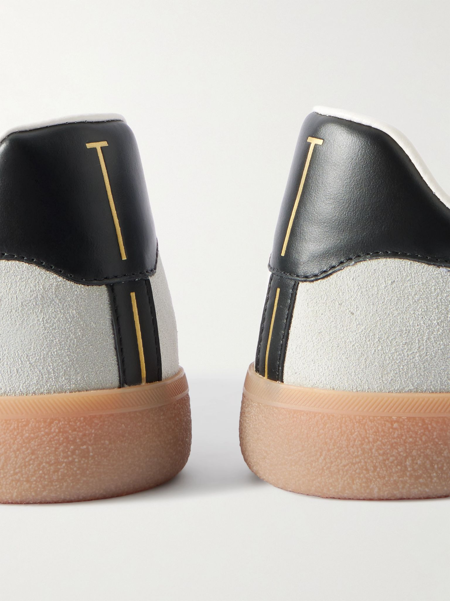 Suede-Trimmed Leather Sneakers White - 5