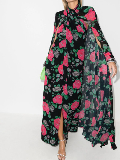 Richard Quinn floral-print cape-back gown outlook