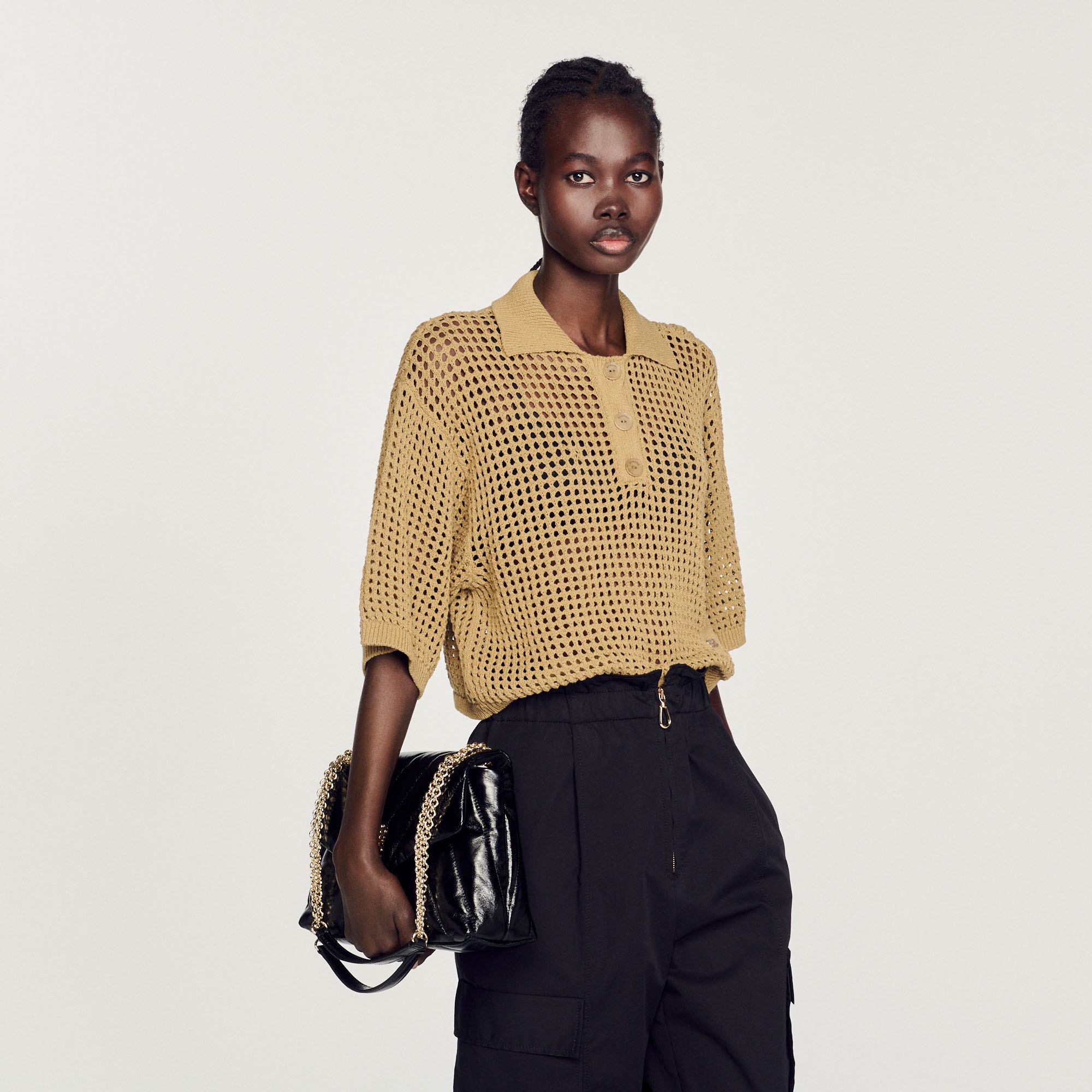 Cropped mesh knit sweater - 5